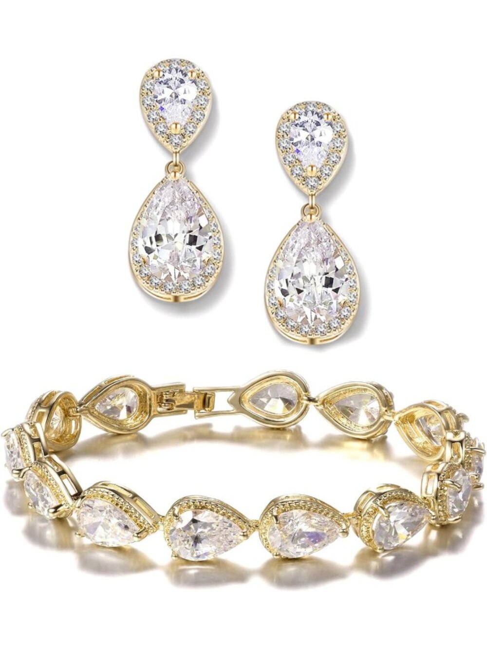 Elegant Teardrop Earrings & Bracelet Set - Cubic Zirconia Wedding Jewelry Gift